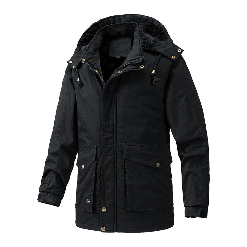 Herren Canvas-Parka mit Sherpa-Innenseite, verlängerter Schnitt und Utility-Ärmeltasche Drune