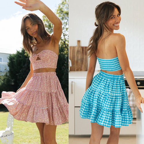 Damen Zweiteiliges Set mit Bandeau-Oberteil und voluminösem Rock Drune