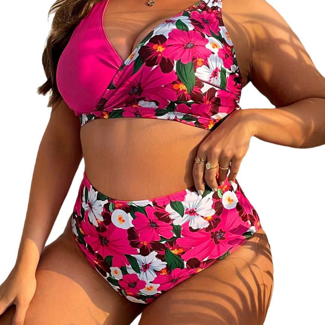 Damen nan Bikini-Set große Größen mit geformtem BH, V-Ausschnitt und hochgeschnittenem Taillenslip Drune