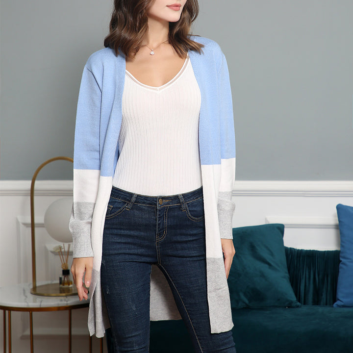 Damen Longcardigan mit Colorblock-Design, offener Front und gerippten Bündchen Drune