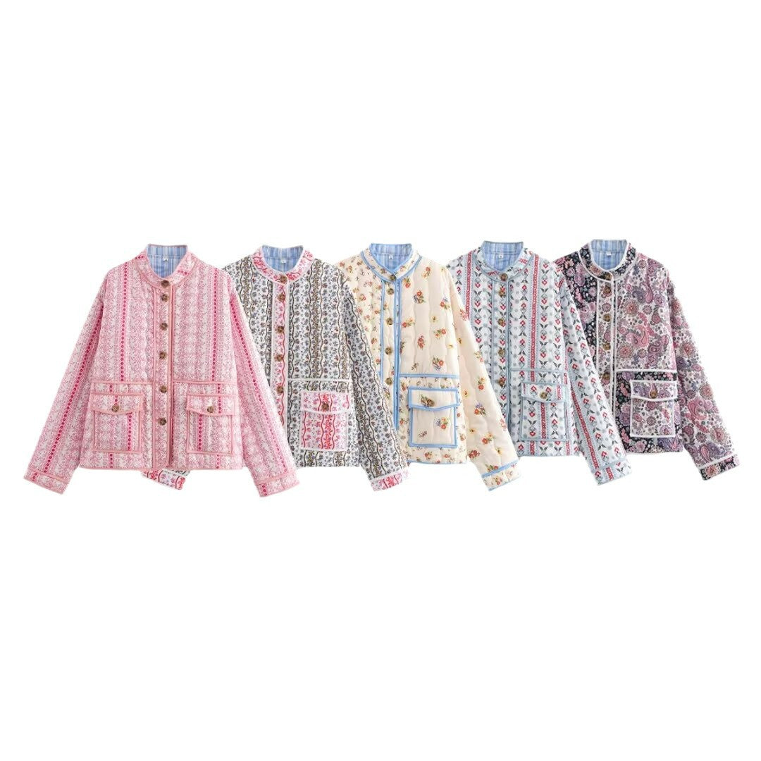 Damen Steppjacke mit floralen Mustern und praktischen Taschen Drune