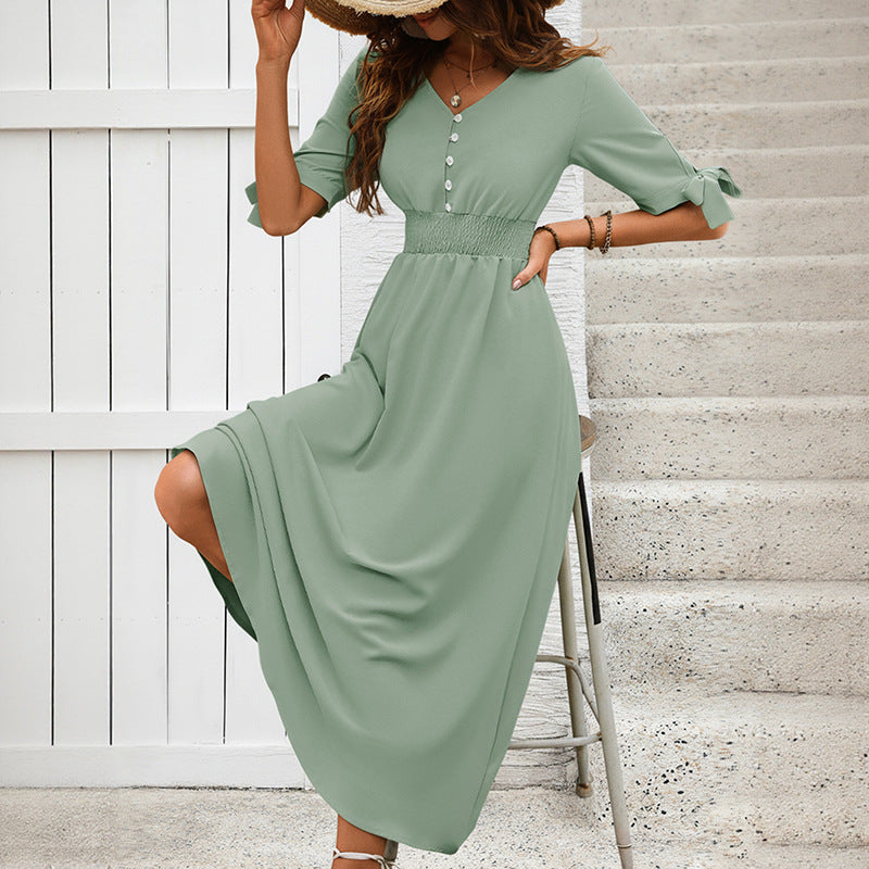 Damen Elegantes Maxikleid mit V-Ausschnitt und Rüschendetails Drune