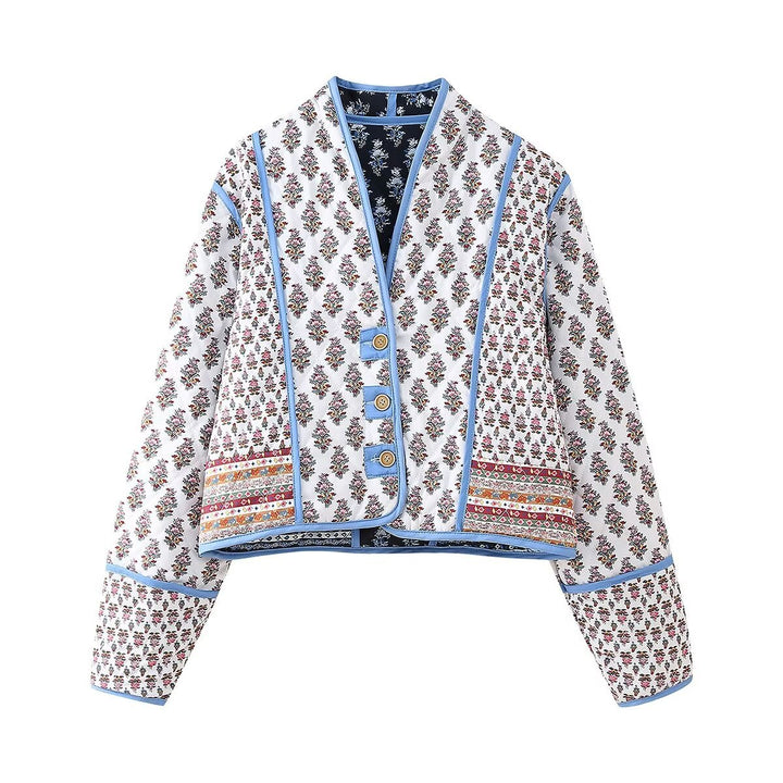 Damen modische cropped Jacke mit floralem Design und eleganten Knopfdetails Drune