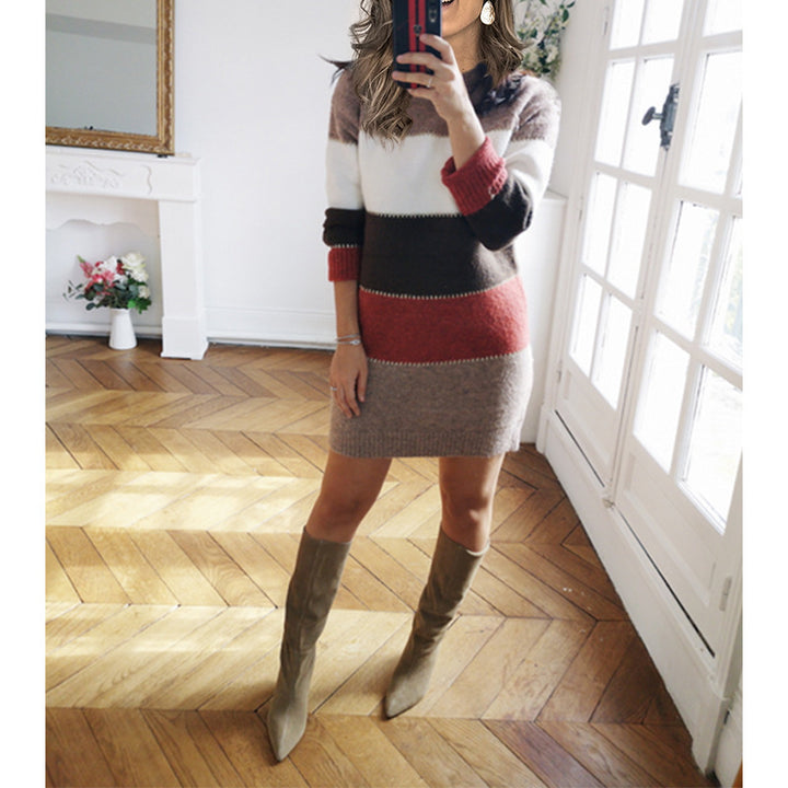 Drune | Schicke Herbst Farbblock Langarmkleid für Frauen