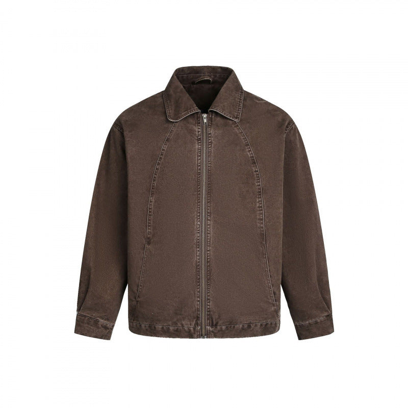 Herren Oversized Canvas-Jacke mit Hemdkragen, Raglannähten und durchgehendem Reißverschluss Drune