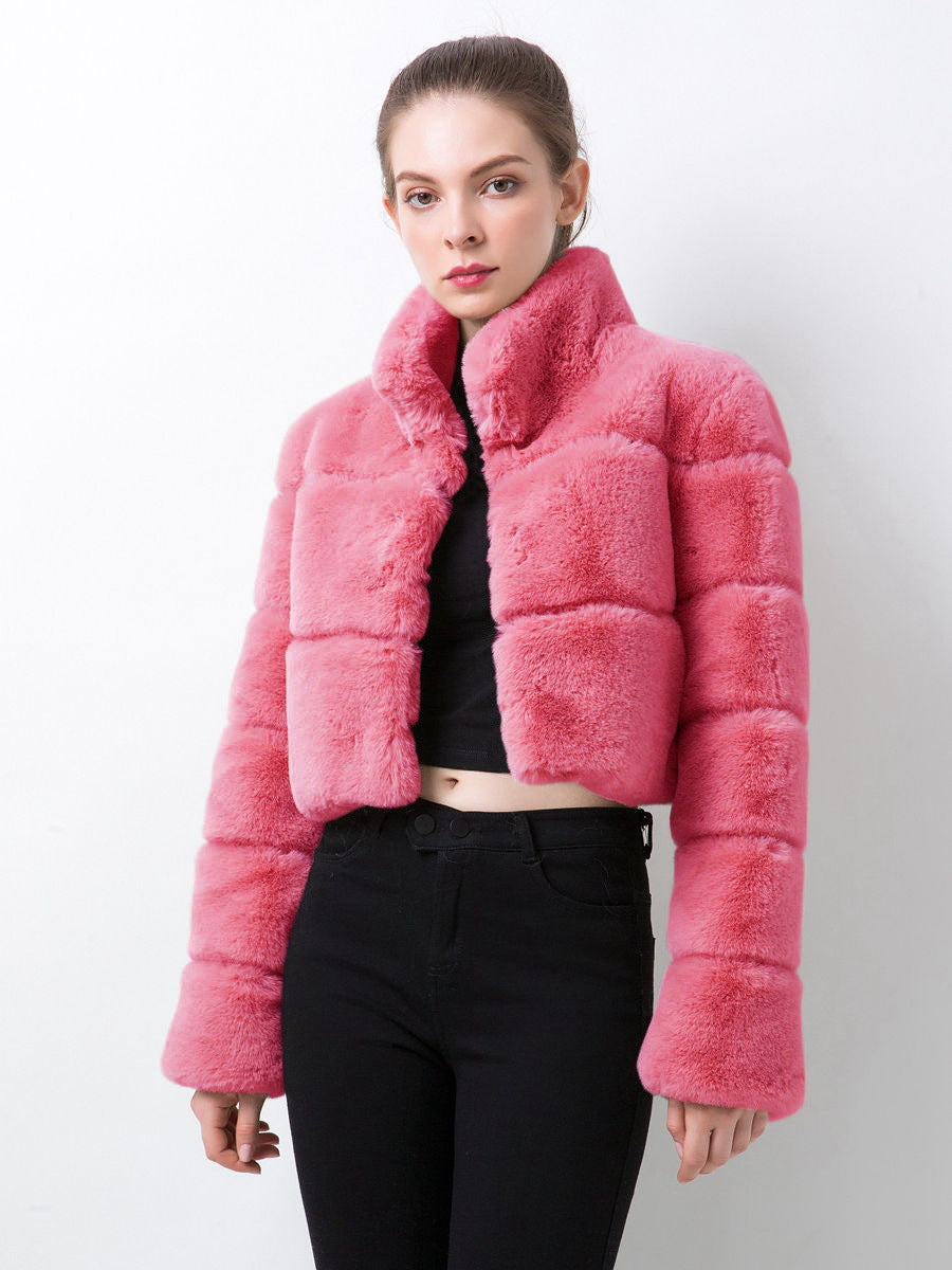 Damen modische kurze Kunstpelzjacke Drune