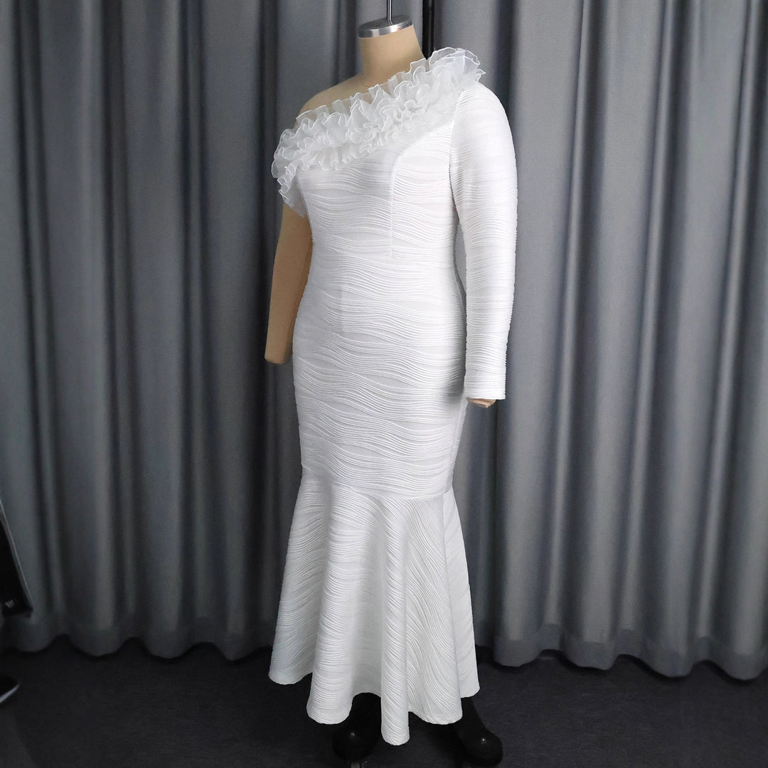 Damen elegantes Wickelkleid mit Rüschen und asymmetrischem Ausschnitt Drune