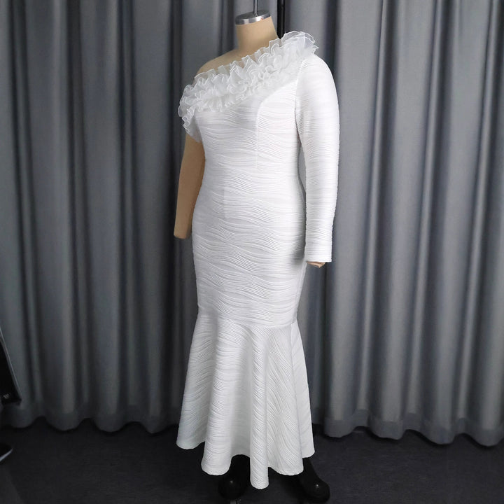 Damen elegantes Wickelkleid mit Rüschen und asymmetrischem Ausschnitt Drune