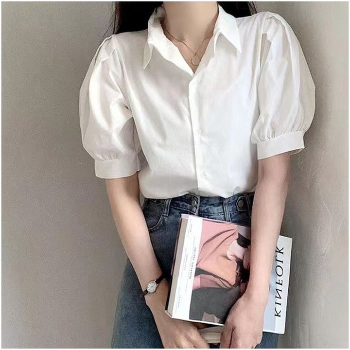 Damen Bluse mit Puffärmeln und klassischem Kragen Drune