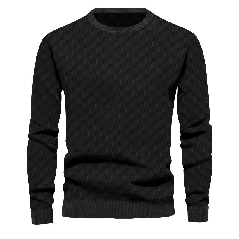 Herren Texturierter Strickpullover mit feiner Karo‑Waffelstruktur & geripptem Saum Drune