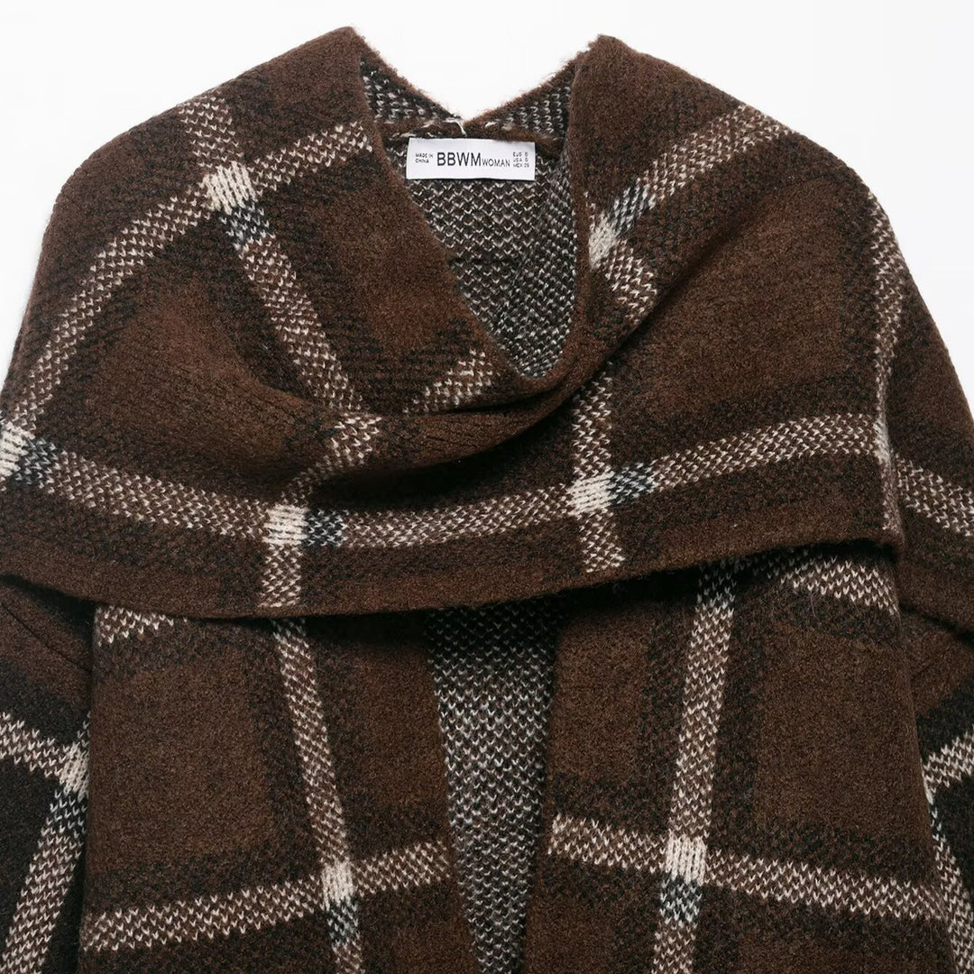 Damen eleganter Oversized Cardigan mit Karomuster und praktischen Taschen Drune