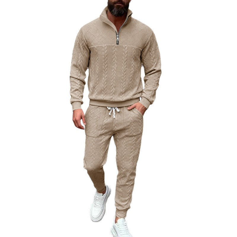 Herren Waffelstruktur-Halbzip-Loungewear-Set mit Cargo-Jogger Drune