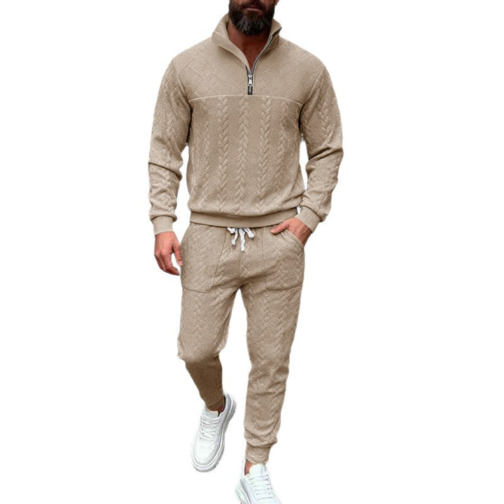 Herren Waffelstruktur-Halbzip-Loungewear-Set mit Cargo-Jogger Drune