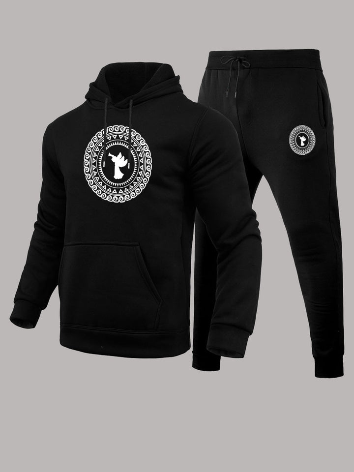 Herren sportliches Hoodie- und Jogginghose-Set mit kreativem Design Drune