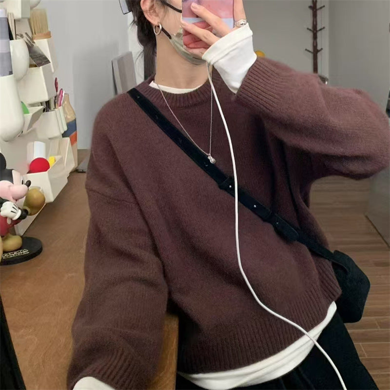 Damen kuscheliger Oversized Pullover mit Rundhalsausschnitt und vertrauter Strickstruktur Drune