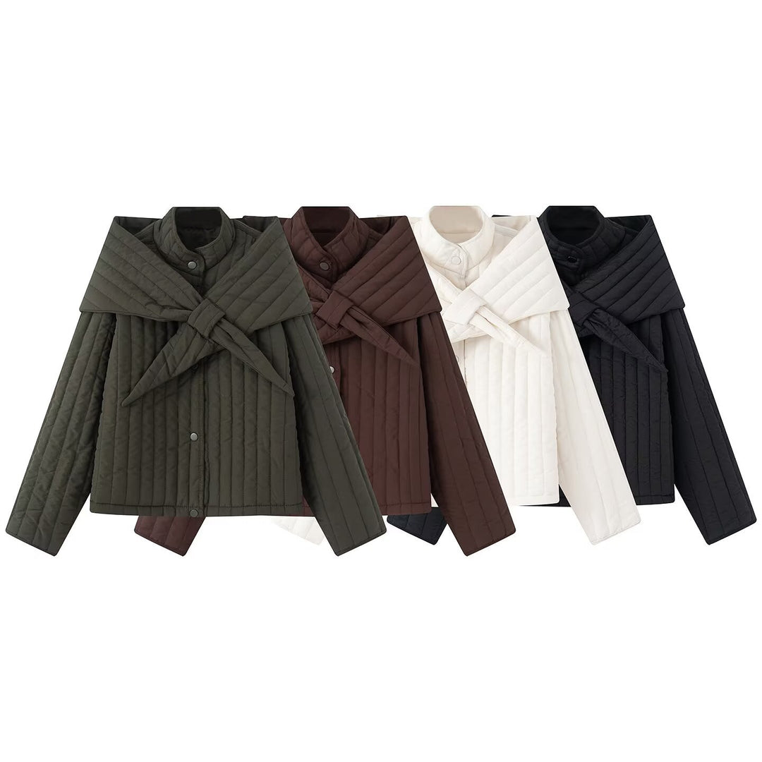 Damen Steppjacke mit übergroßem Wickelkragen und Druckknopf-Leiste Drune