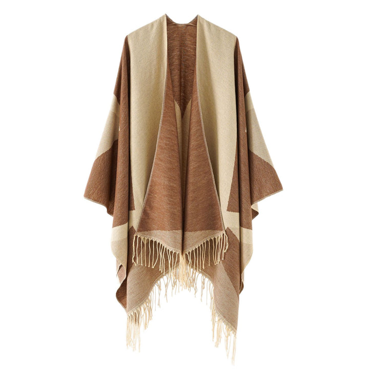 Damen Leichter reversibler Fransen-Umhang aus feiner Wollmischung Drune