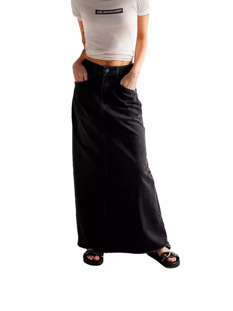 Damen Maxirock aus Denim mit hohem Bund und praktischen Taschen Drune