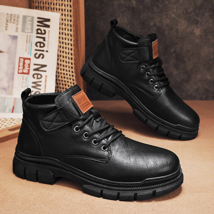 Herren Robuste Plateauschnür-Boots mit Klettlasche und profilierter Gummisohle Drune