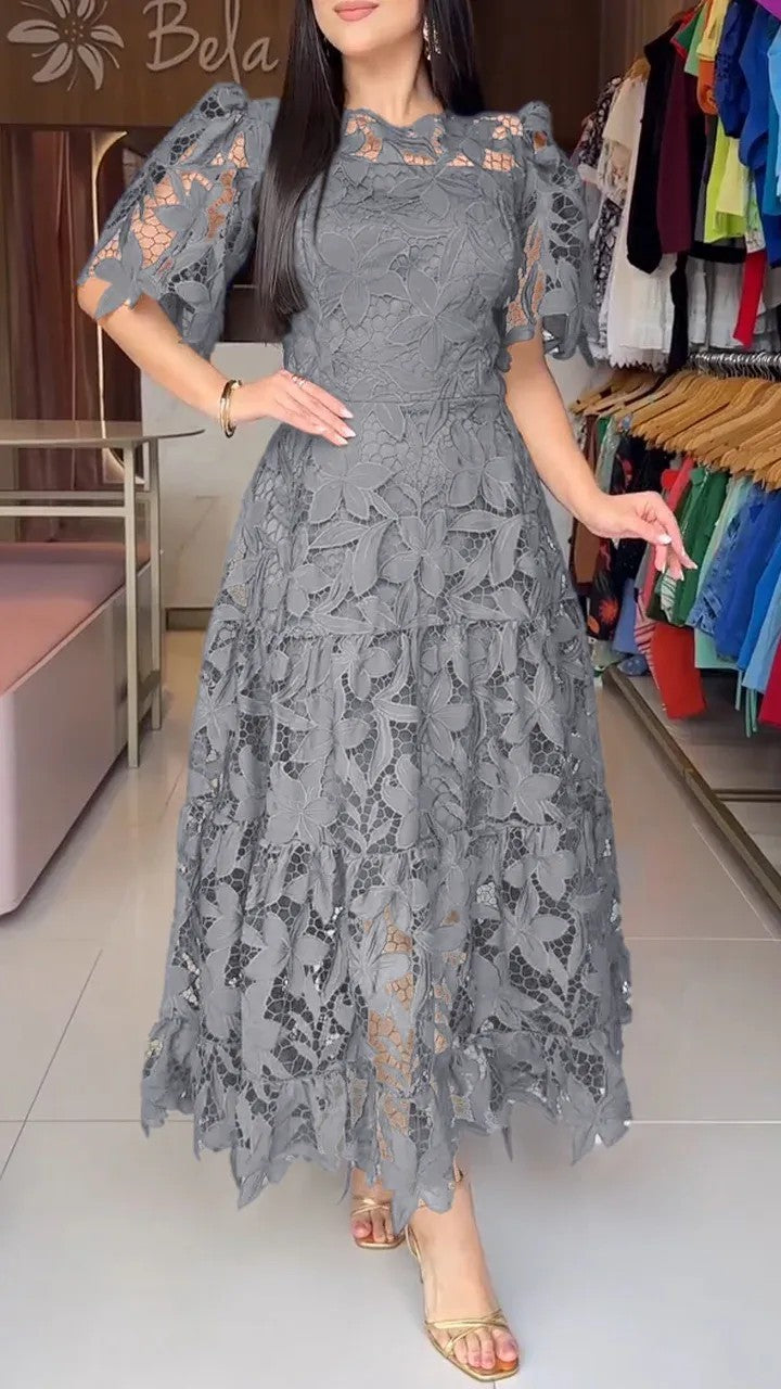 Damen nan Maxikleid aus floraler Guipure-Spitze mit taillierter Passform und Stufensaum Drune