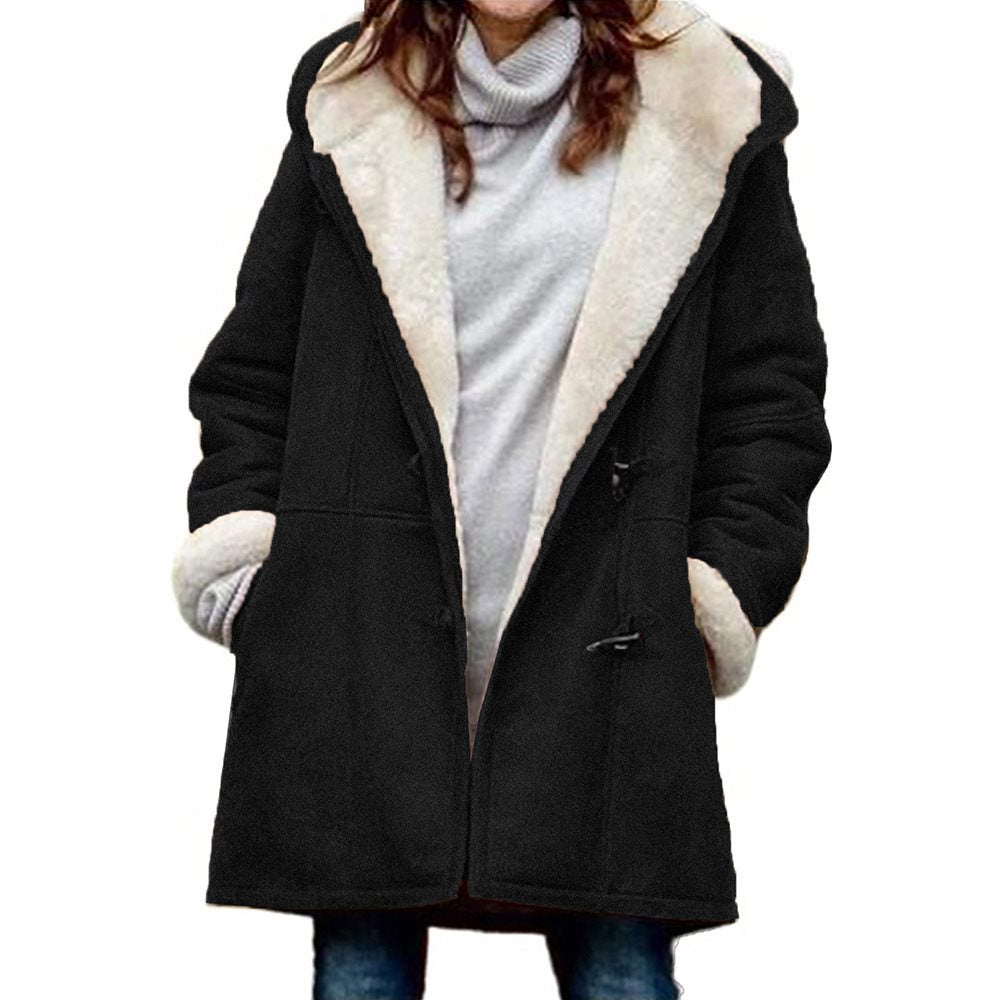 Damen Teddygefütterter Dufflecoat mit Kapuze, Kunstfell-Innenfutter und Knebelverschlüssen Drune