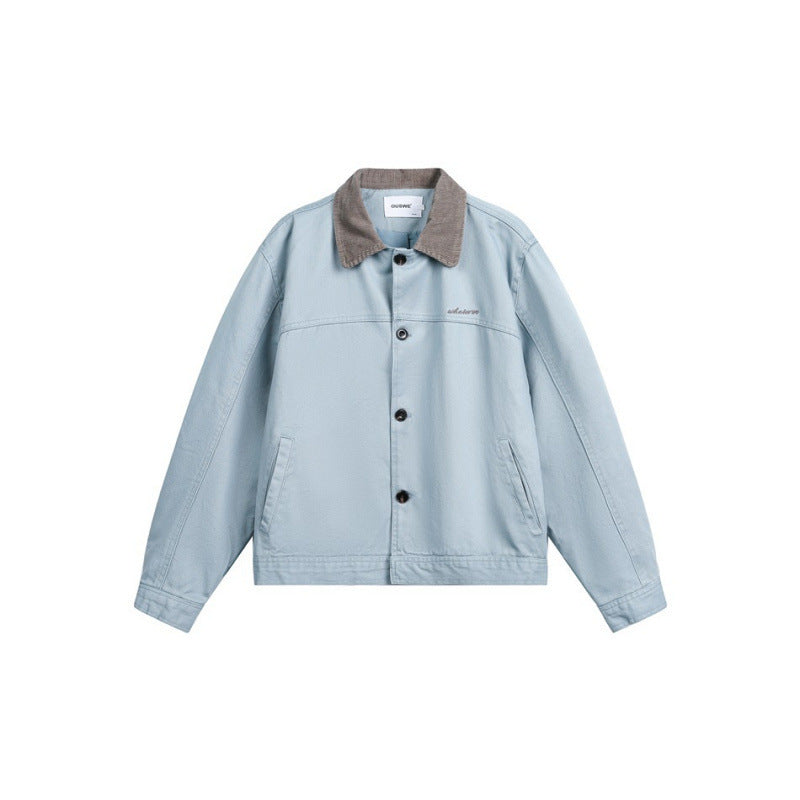 Herren Boxy-Canvas-Jacke mit Cordkragen und verdeckter Knopfleiste Drune