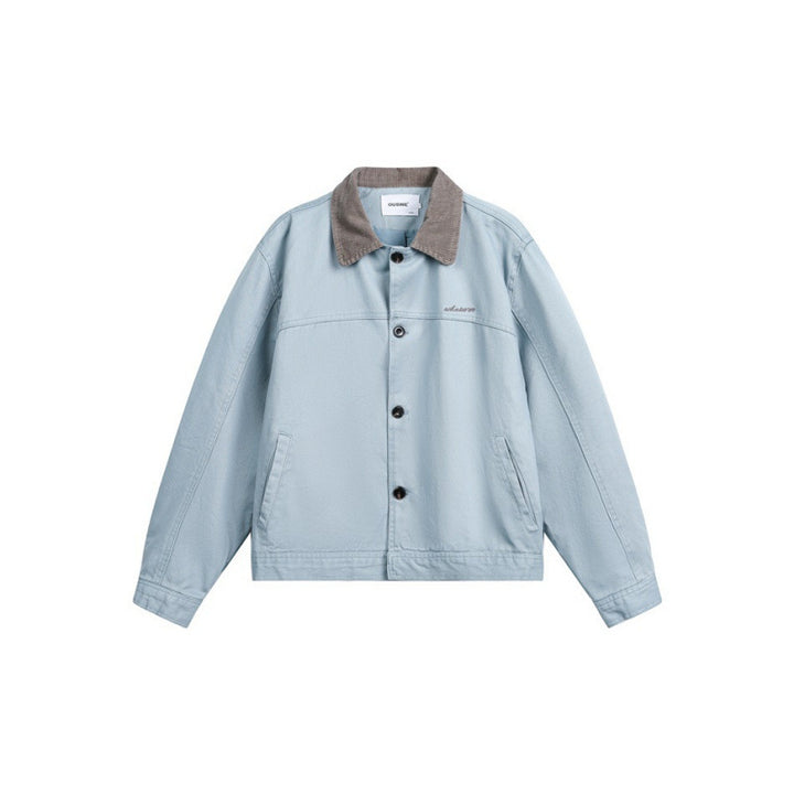 Herren Boxy-Canvas-Jacke mit Cordkragen und verdeckter Knopfleiste Drune