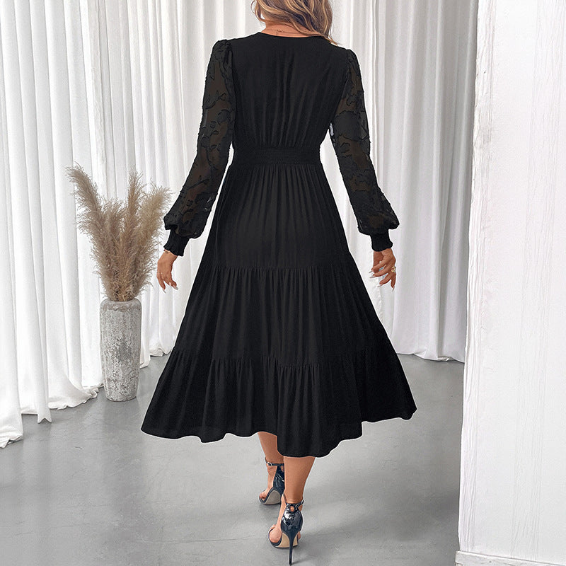 Damen Elegantes Maxikleid mit Spitzenärmeln Drune
