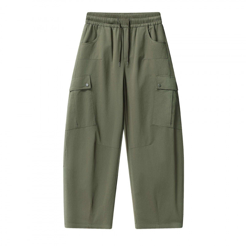 Unisex Lockere Cargo-Hose mit elastischem Bund, Tunnelzug und aufgesetzten Klappentaschen Drune