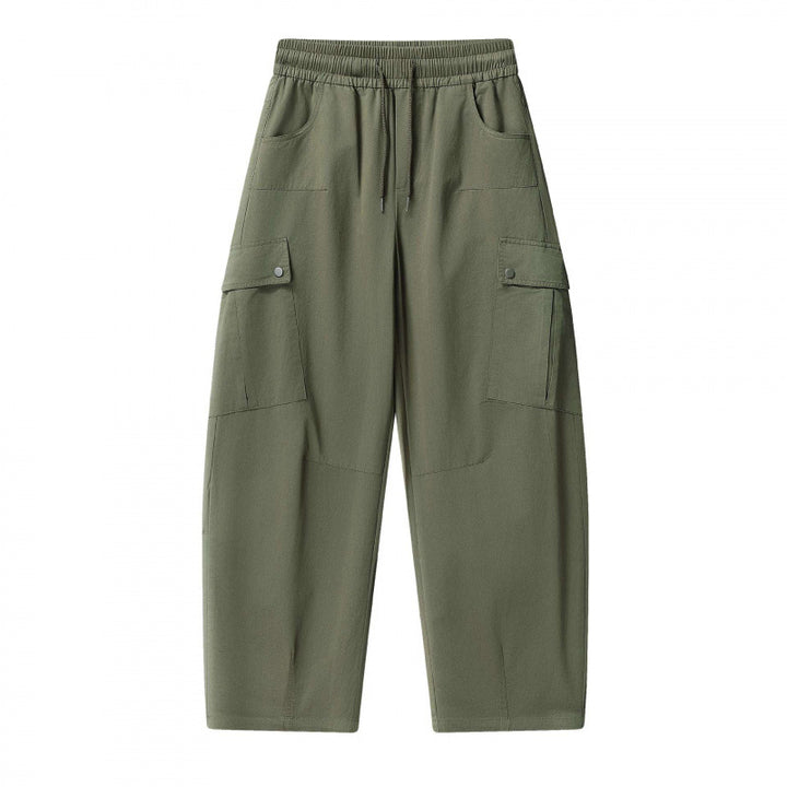 Unisex Lockere Cargo-Hose mit elastischem Bund, Tunnelzug und aufgesetzten Klappentaschen Drune