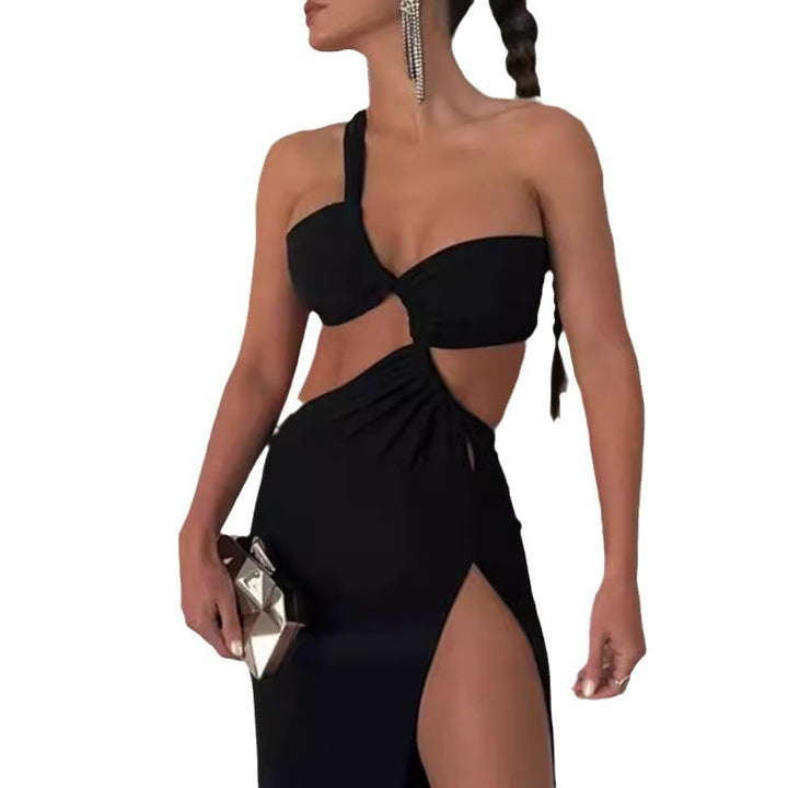 Damen Couture Maxikleid mit asymmetrischem Design und eleganter Drapierung Drune