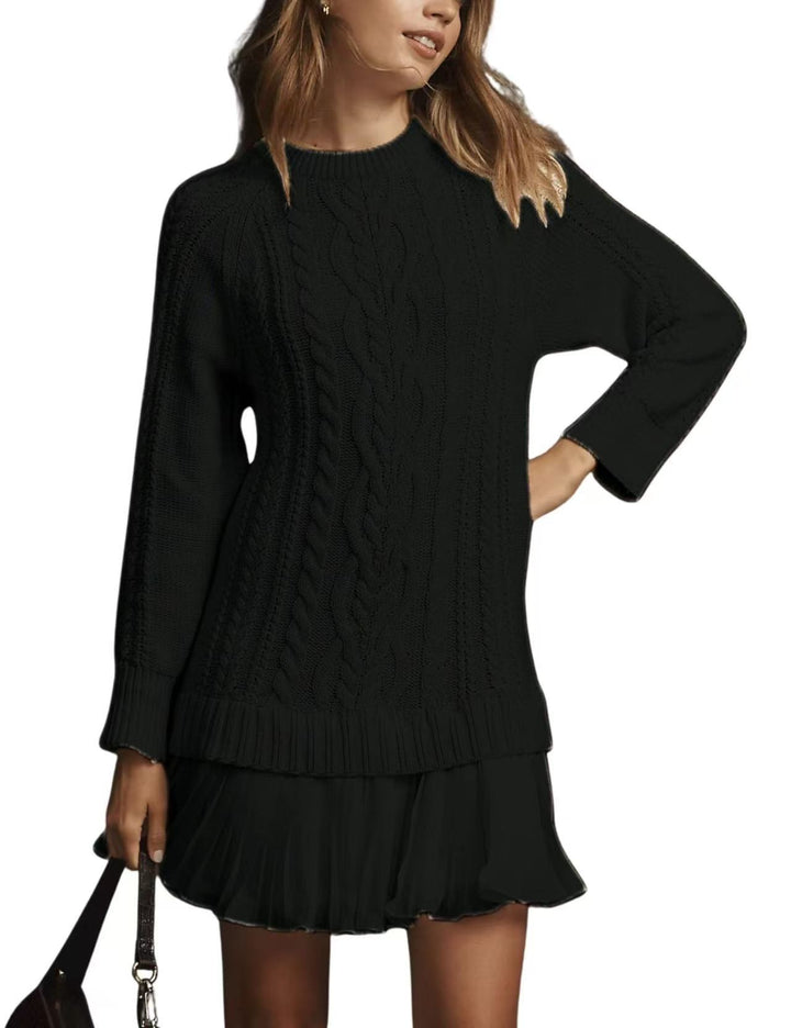 Damen nan Kabelstrick-Pullover mit Tunika-Schnitt, Zopfmuster und Rippbündchen Drune