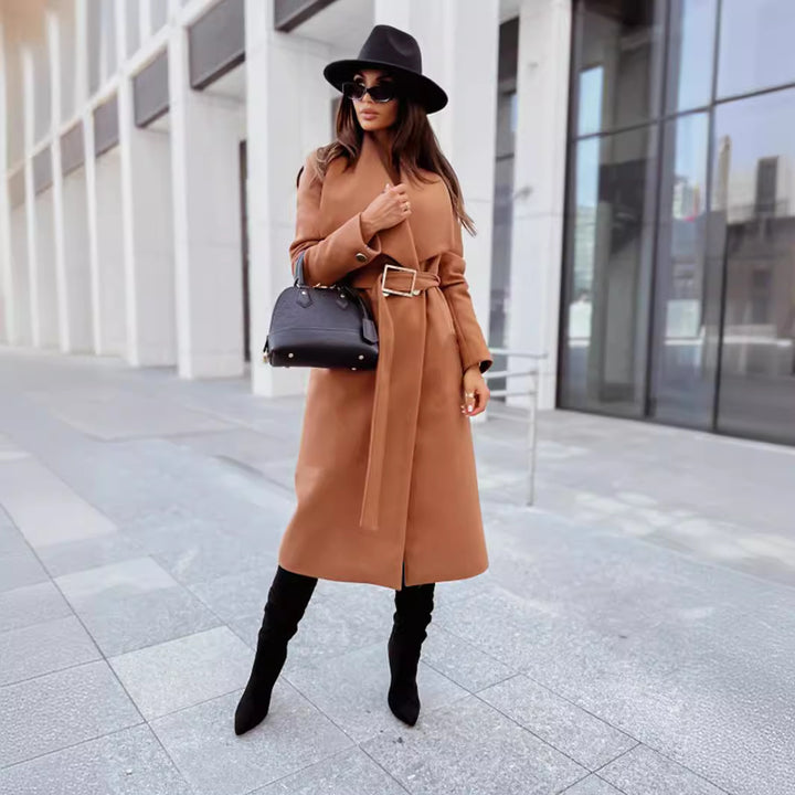 Damen Eleganter Trenchcoat mit Gürtel und strukturiertem Stoff Drune