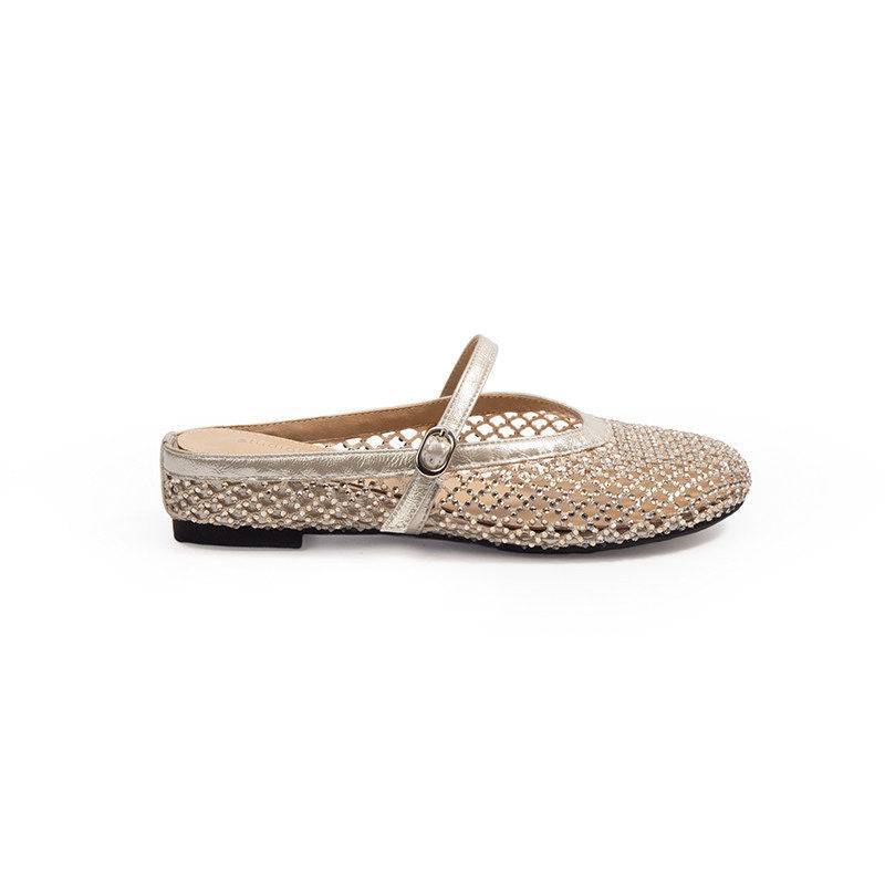 Damen eleganten Ballerinas mit modischem Netzdesign und funkelnden Details Drune