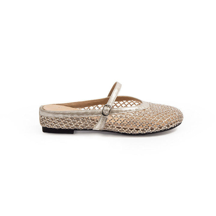 Damen eleganten Ballerinas mit modischem Netzdesign und funkelnden Details Drune