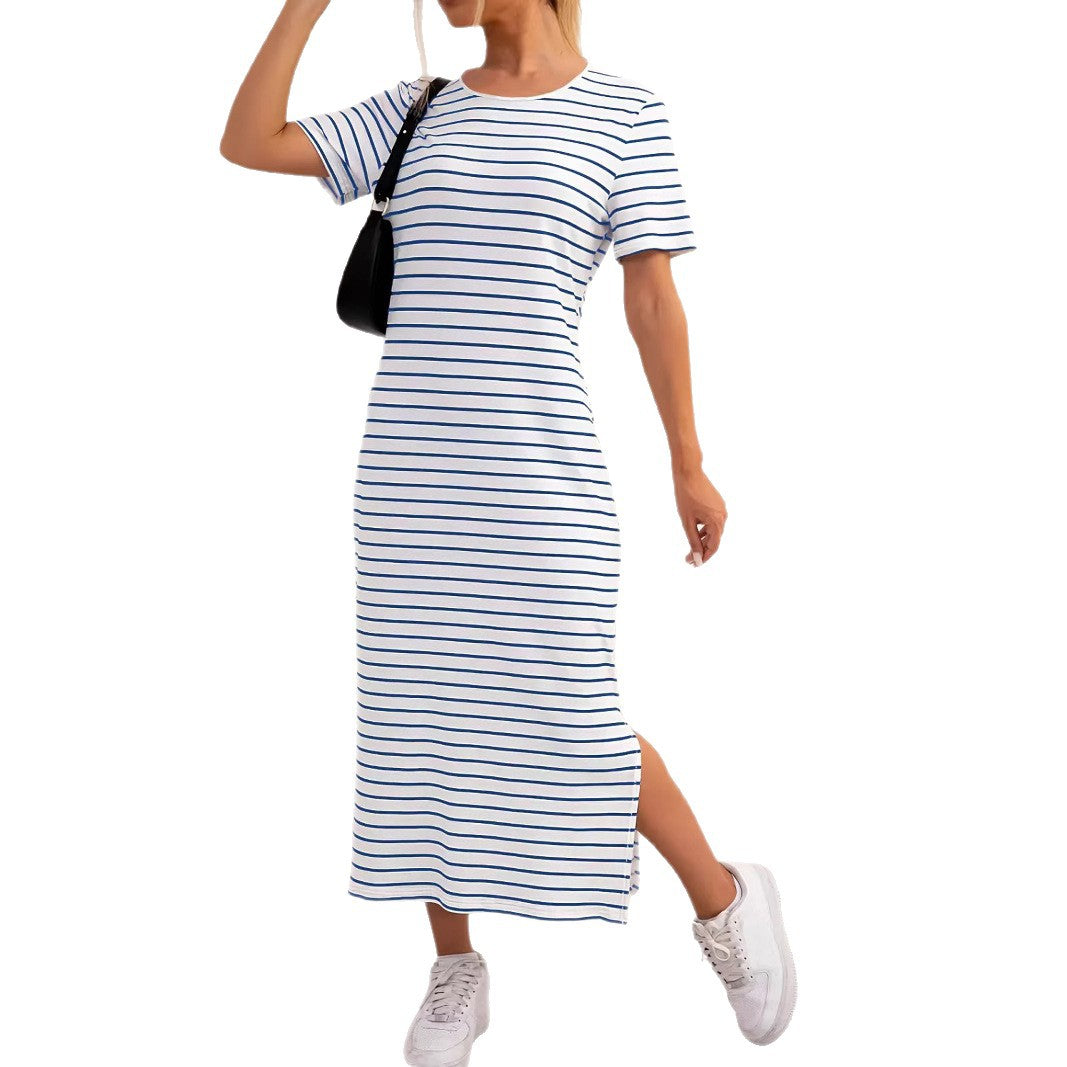 Damen Maxikleid mit seitlichen Schlitzen und gestreiftem Design Drune