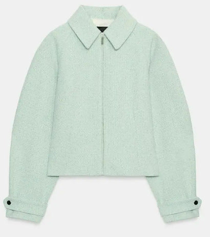 Damen Cropped Bouclé‑Blouson mit verdecktem Reißverschluss und Hemdkragen Drune