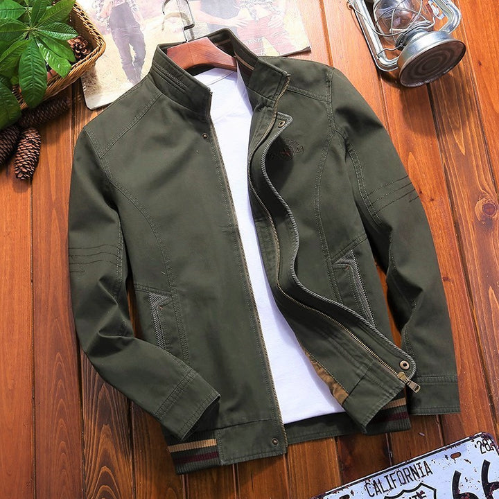Herren Canvas-Blouson mit Stehkragen, Camouflage-Innenfutter und gestreiftem Rippbund Drune