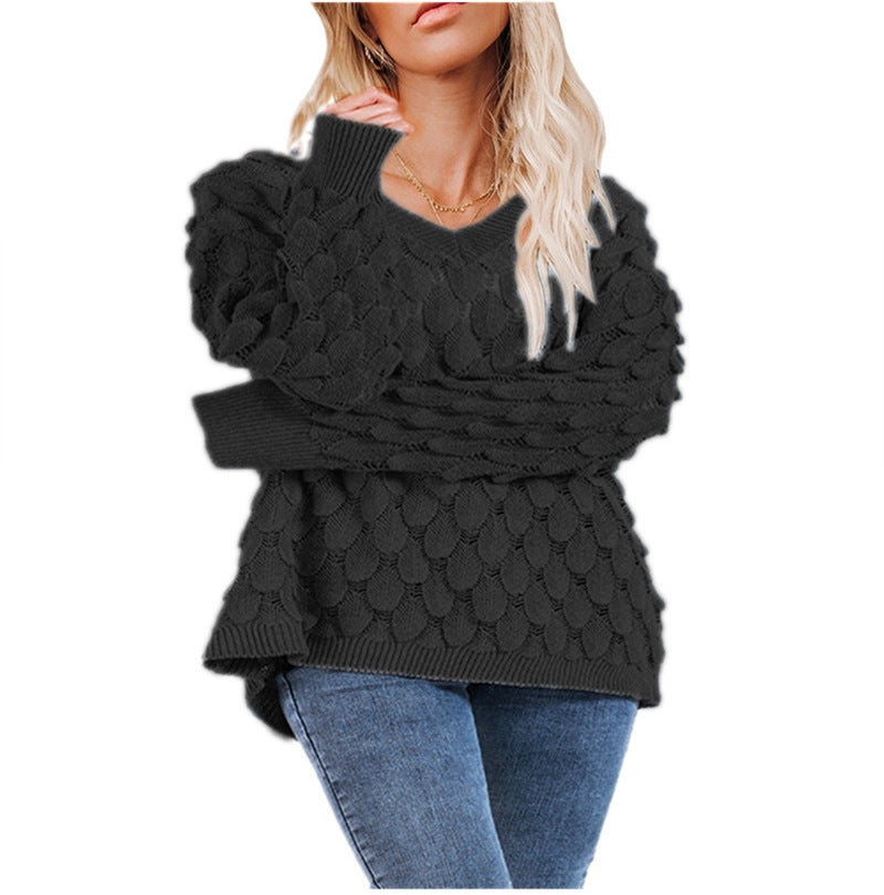 Damen Grobstrickpullover mit strukturiertem Wellenmuster und lässigem Schnitt Drune