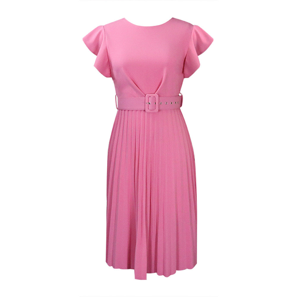 Damen Plissee Kleid mit gefaltetem Rock und Gürtel Drune