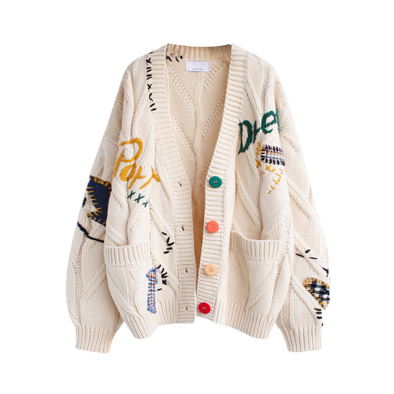 Damen Strickjacke mit bunten Stickereien Drune