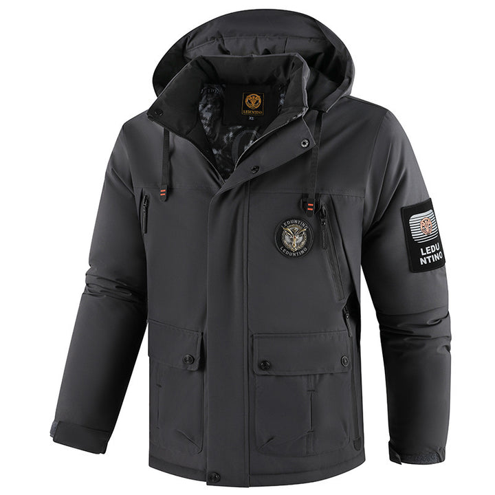 Herren nan urbaner Softshell-Parka mit abnehmbarer Kapuze, verdecktem Zweiwege-Reißverschluss und atmungsaktiver Thermofütterung Drune