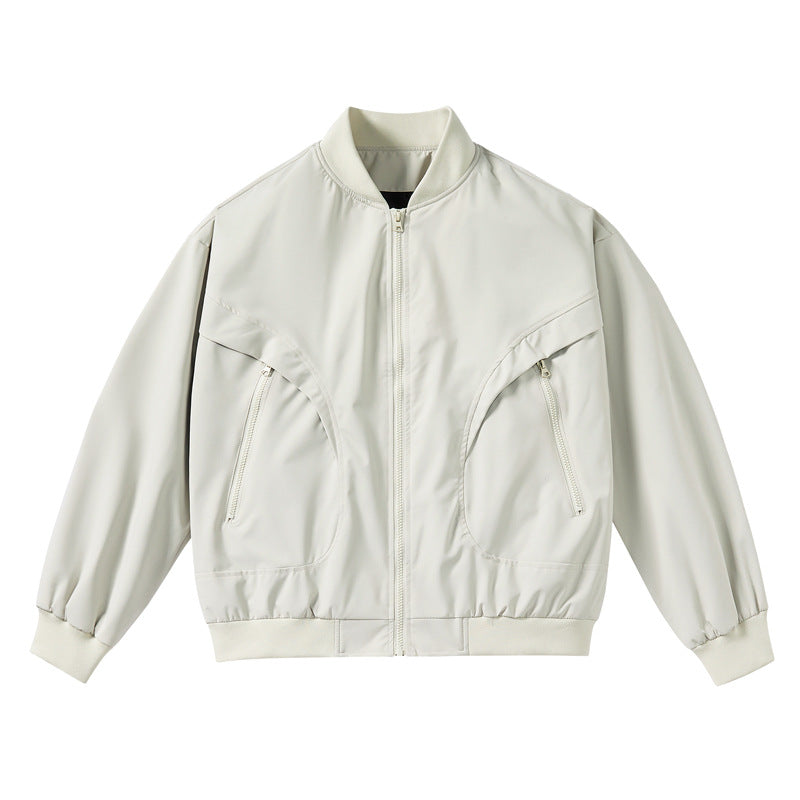 Unisex  lightweight stretch shell zip-front bomber jacket with curved zip utility pockets Drune