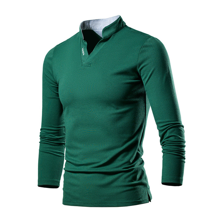 Herren Slim-Fit Langarmshirt mit Stehkragen, offenem V‑Ausschnitt und funktionalem Stretchmaterial Drune