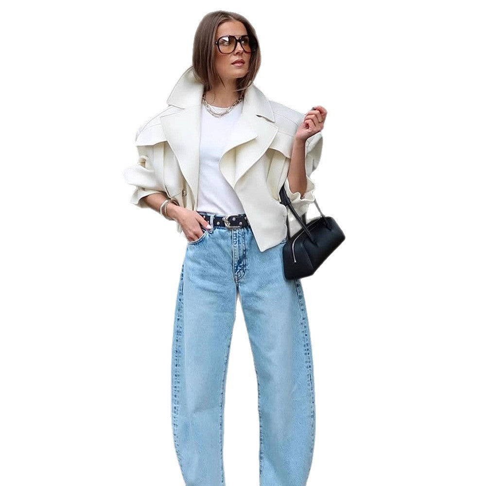 Damen Oversize-Boxy-Blouson mit voluminösen Ärmeln und hochgeschnittener Bundfaltenhose Drune