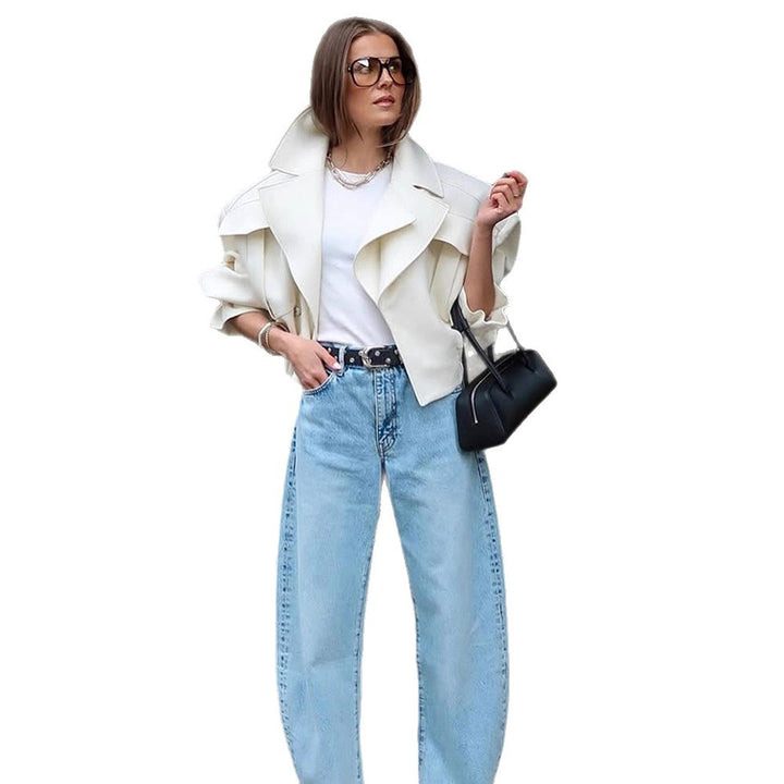 Damen Oversize-Boxy-Blouson mit voluminösen Ärmeln und hochgeschnittener Bundfaltenhose Drune