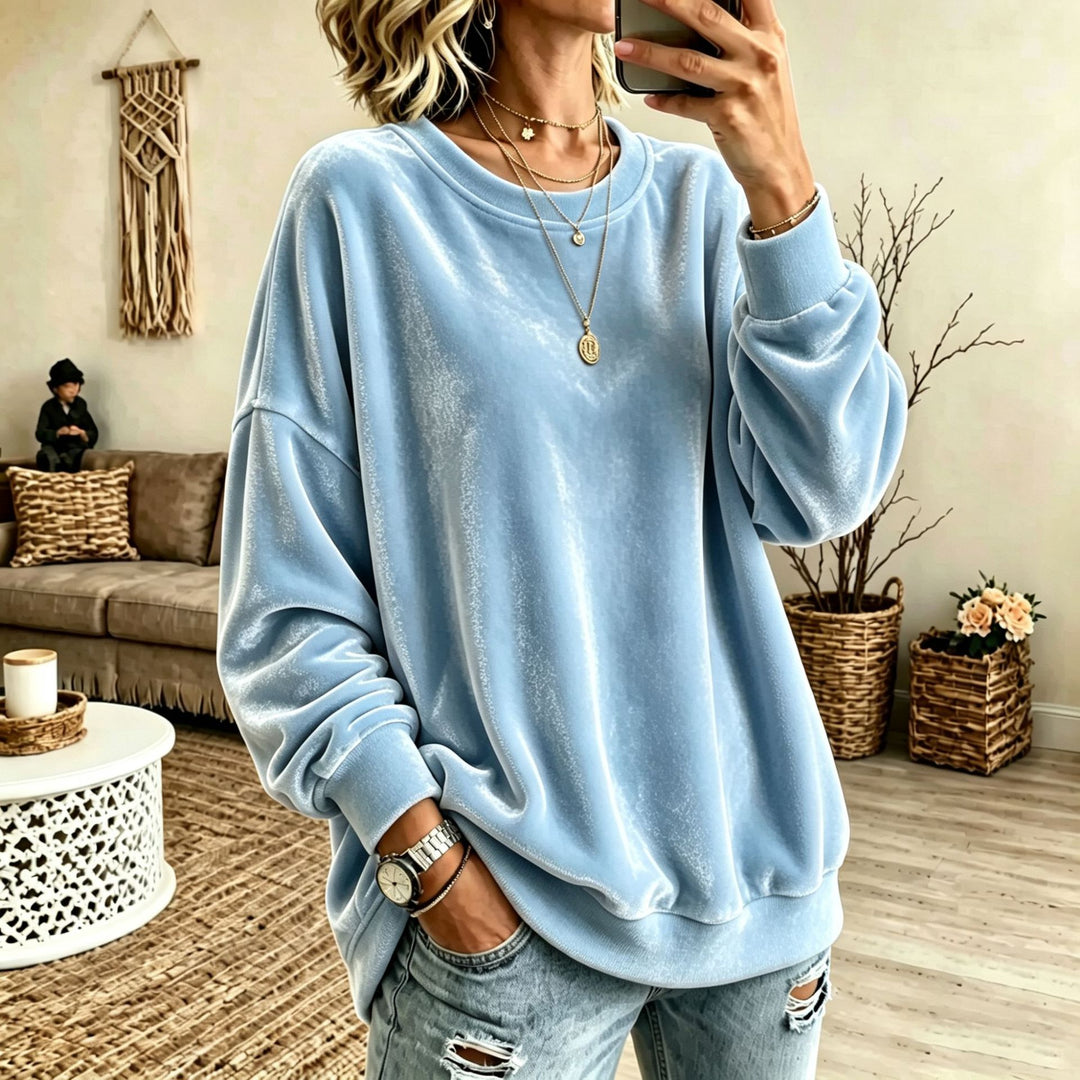 Damen Oversize-Samtpullover mit weitem Schnitt und geripptem Saum Drune