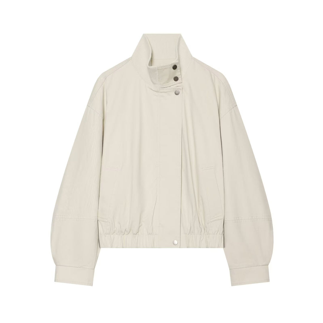 Damen Boxy Kurzblouson mit hohem Rippstehkragen und Tunnelzugsaum Drune