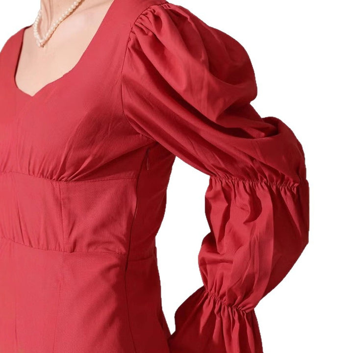 Damen Puffärmeliges Mini-Kleid mit eckigem Ausschnitt, Kordel-Bustier und Glockenärmeln Drune