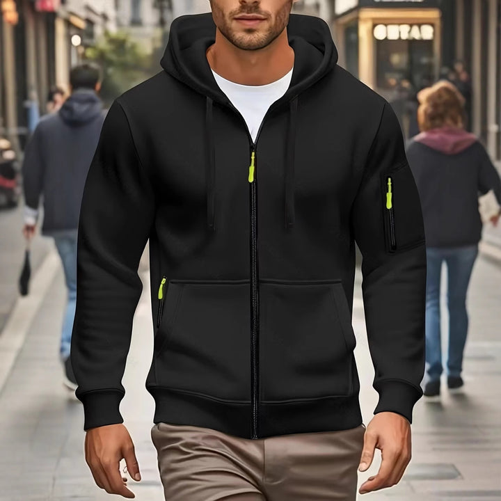 Herren nan funktionale Kapuzenjacke mit durchgehendem Reißverschluss, Ärmeltasche und elastischen Bündchen Drune